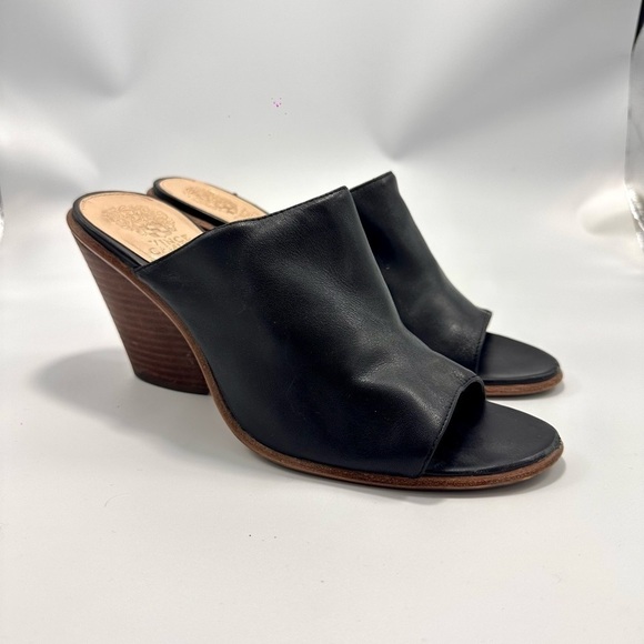 Vince Camuto Dormina black leather peep toe mules size 10 - Picture 1 of 11